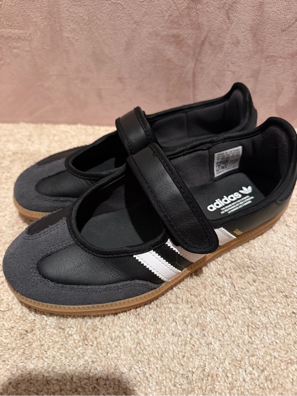 adidas women’s Black & Gray Mary Jane Sneakers with White Stripes